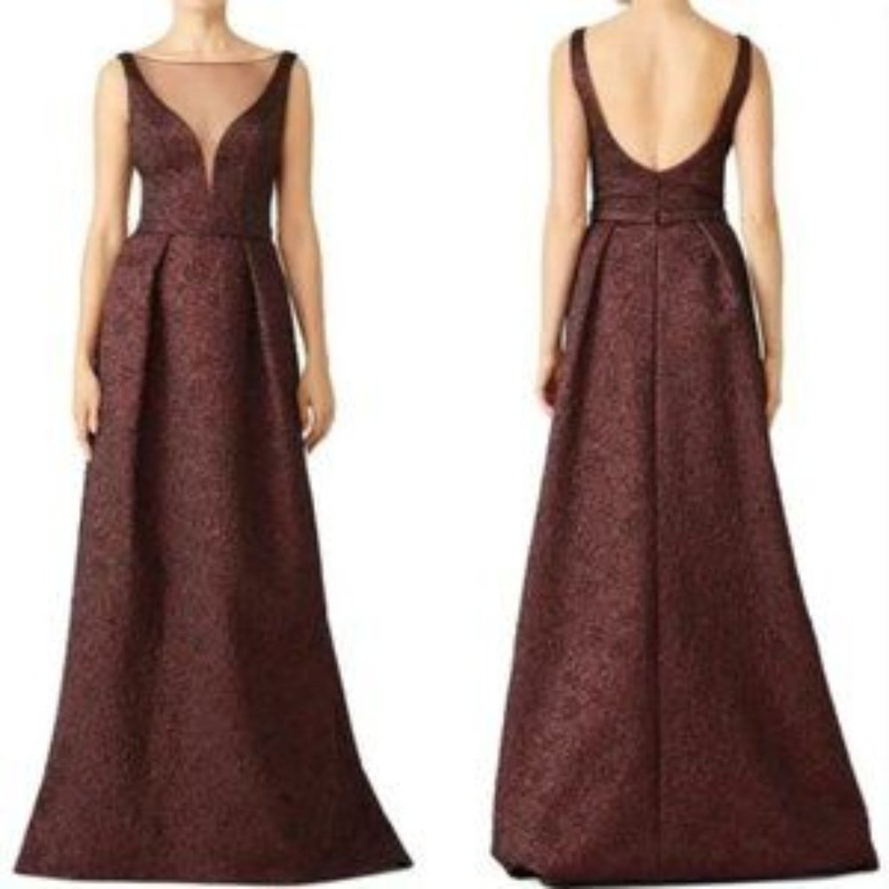 Theia Burgundy Illusion Gown 10